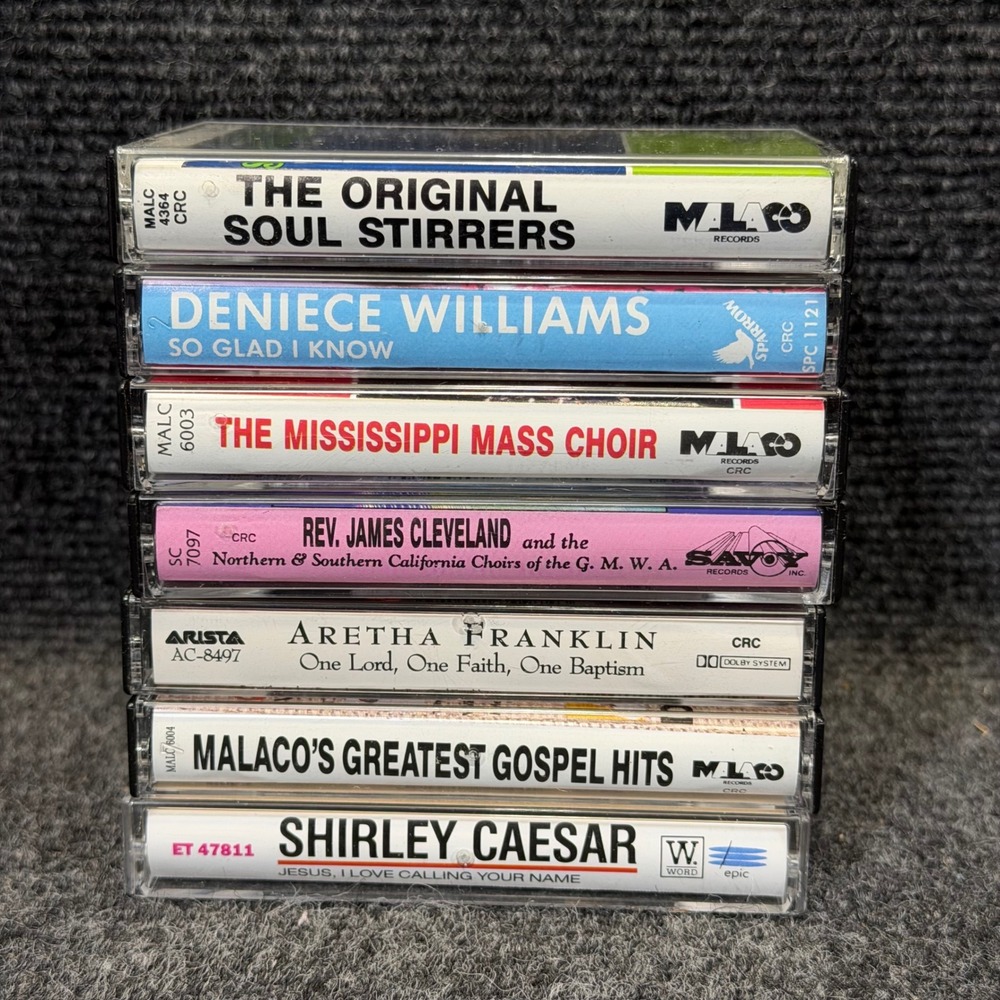 Vintage Gospel Cassette Lot 7 Tapes Shirley Caesar Aretha Franklin Soul Stirrers